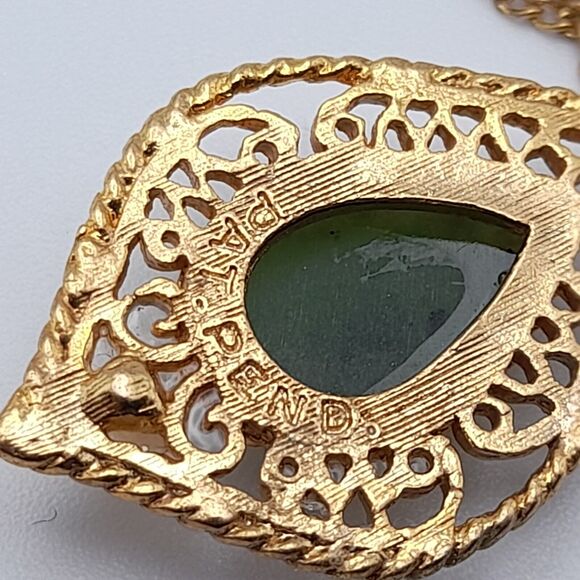 Vintage Genuine Jade Cultured Pearl Pendant Necklace Pat Pend 1970s - Picture 6 of 9